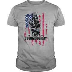 Happy Columbus Day Since 1492 with ship and USA Flag T-Shirt