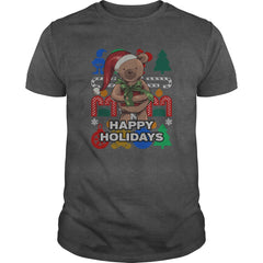 Cute Christmas Teddy Bear Ugly Holiday Tshirt  Happy Holidays