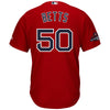 Image of Mookie Betts Boston Red Sox Majestic 2018 World Series Champions Team Logo Player Jersey – Scarlet