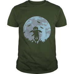 A pumpkin scarecrow in the cornfield and Moon