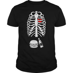 Mens Beer Hamburger Skeleton Tee Pregnancy Costume Halloween