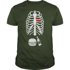 Mens Beer Hamburger Skeleton Tee Pregnancy Costume Halloween