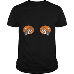 Funny Pumpkin Skeleton Hands Boobs Halloween Tshirt