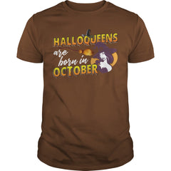 HALLOQUEENS ARE BORN IN OCTOBER T SHIRT FUNNY HALLOWEEN