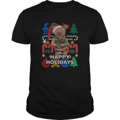 Cute Christmas Teddy Bear Ugly Holiday Tshirt  Happy Holidays