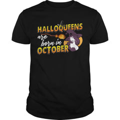 HALLOQUEENS ARE BORN IN OCTOBER T SHIRT FUNNY HALLOWEEN